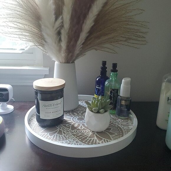 NEW Decorative Serving Tray Round: Farmhouse Coffee Table Tray - Picture 3 of 8